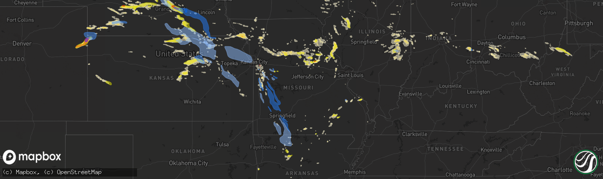 Hail map in Missouri on June 3, 2020