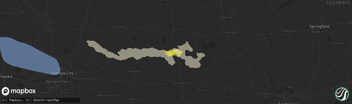 Hail map in Moberly, MO on June 3, 2020