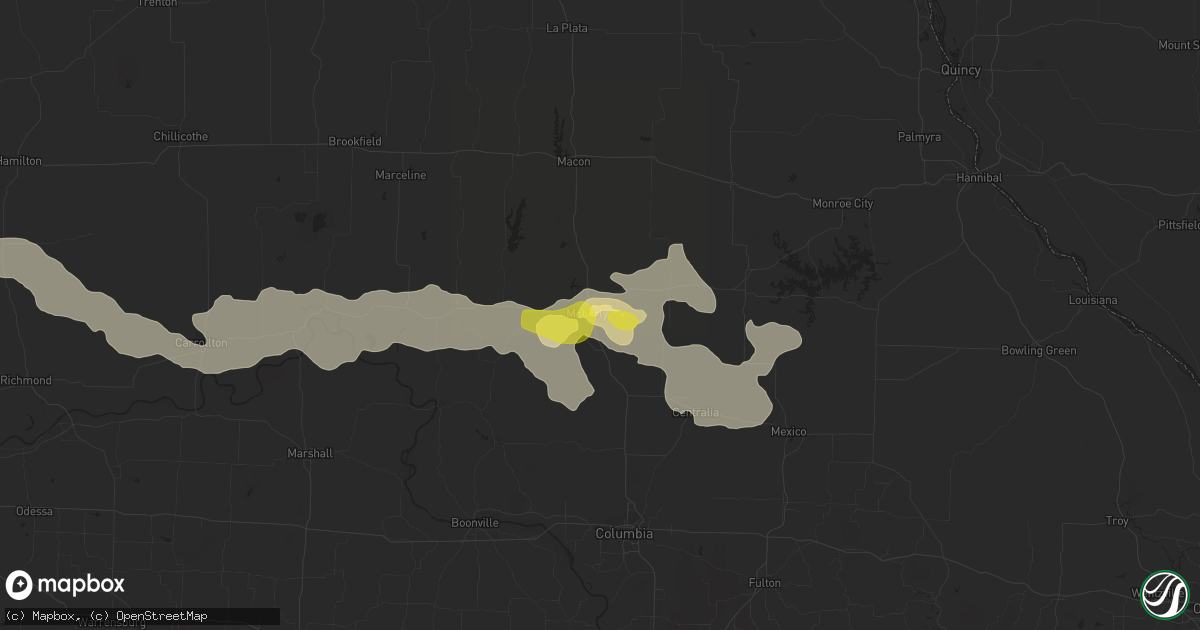 Hail map in Moberly, MO on June 3, 2020