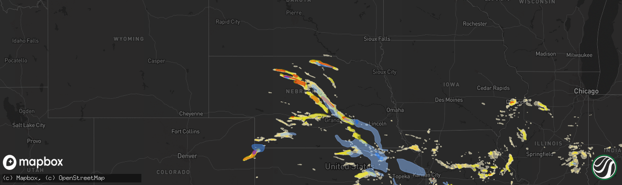 Hail map in Nebraska on June 3, 2020