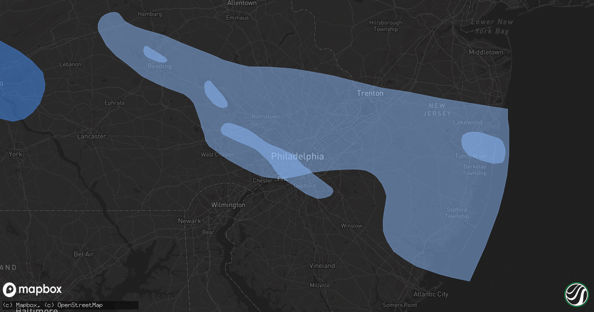 Hail map in Philadelphia, PA on June 3, 2020
