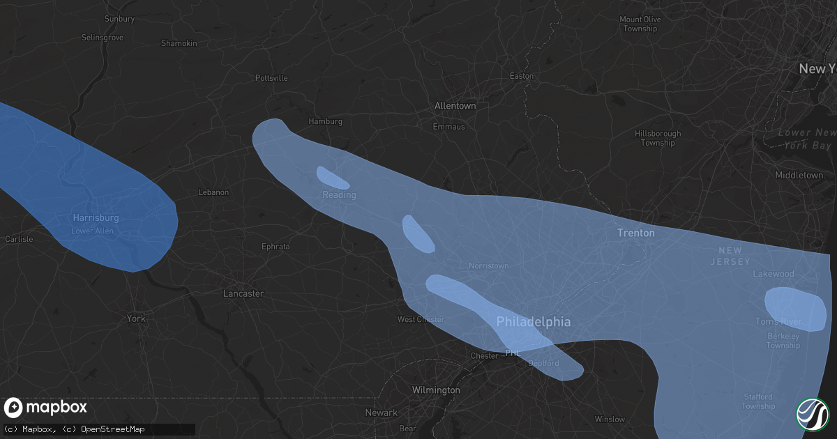 Hail map in Pottstown, PA on June 3, 2020