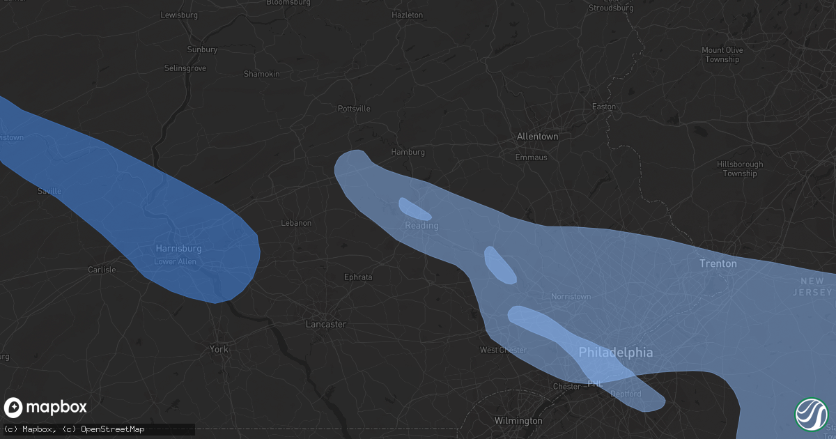 Hail map in Reading, PA on June 3, 2020