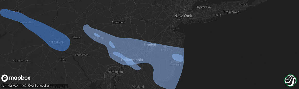 Hail map in Trenton, NJ on June 3, 2020