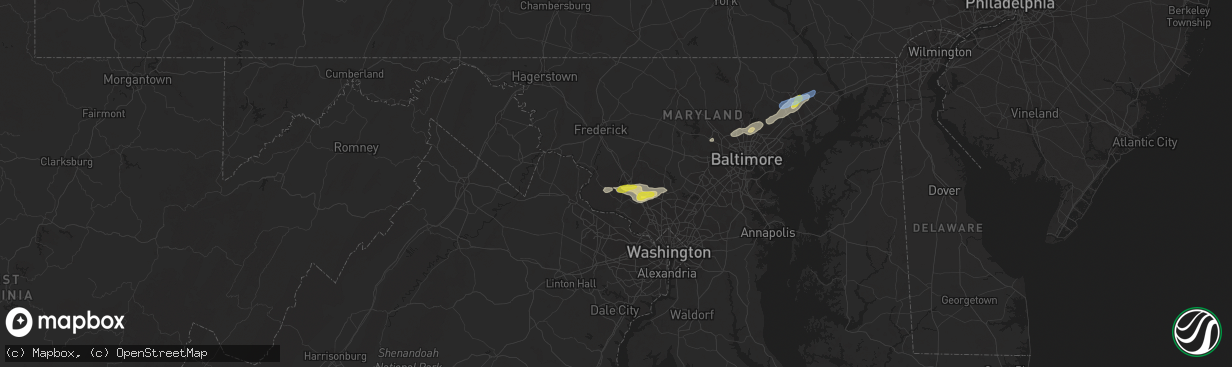 Hail map in Boyds, MD on June 3, 2021