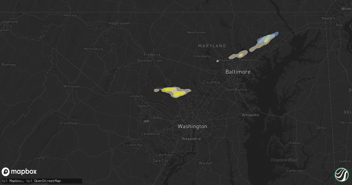 Hail map in Gaithersburg, MD on June 3, 2021