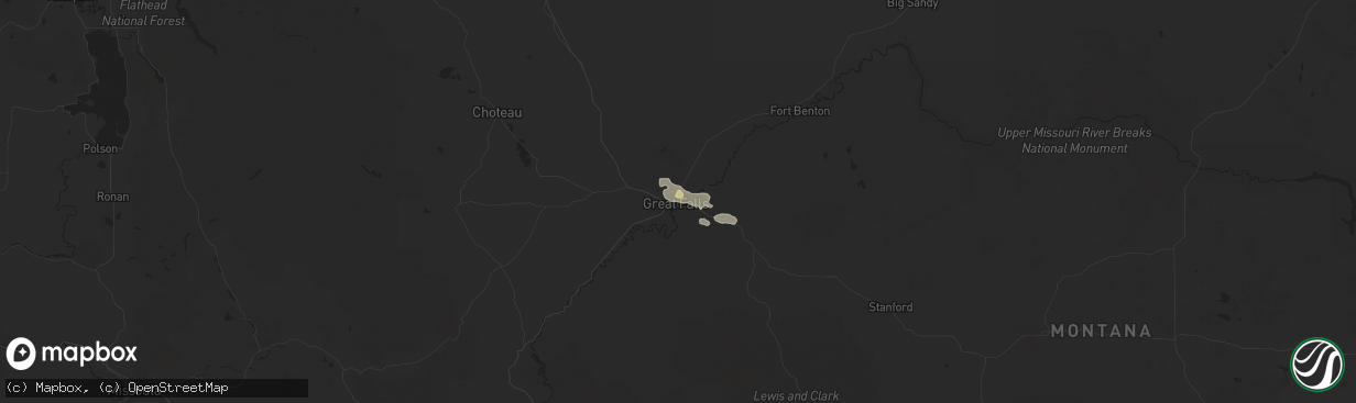 Hail map in Great Falls, MT on June 3, 2021