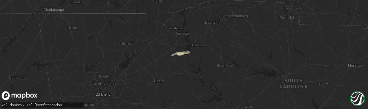 Hail map in Hartwell, GA on June 3, 2021