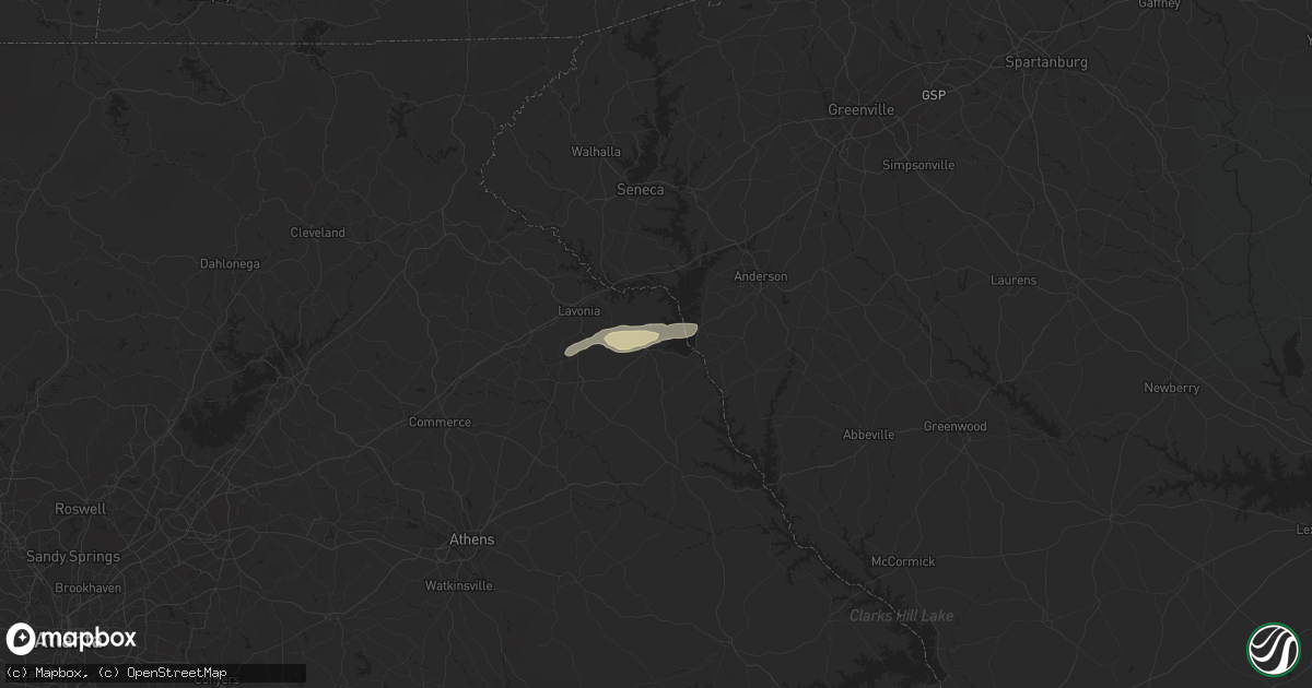 Hail map in Hartwell, GA on June 3, 2021