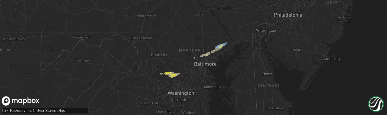 Hail map in Randallstown, MD on June 3, 2021