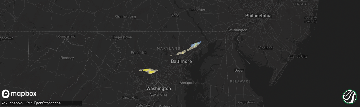 Hail map in Towson, MD on June 3, 2021