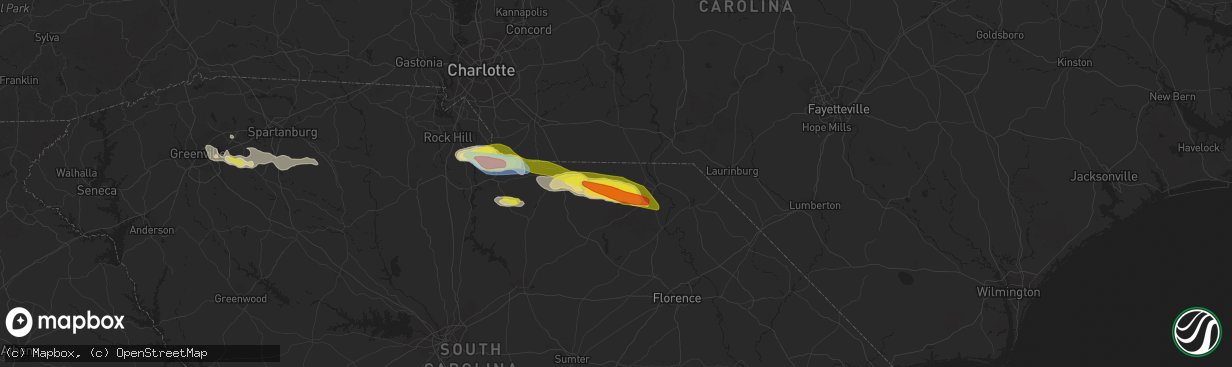 Hail map in Chesterfield, SC on June 3, 2022