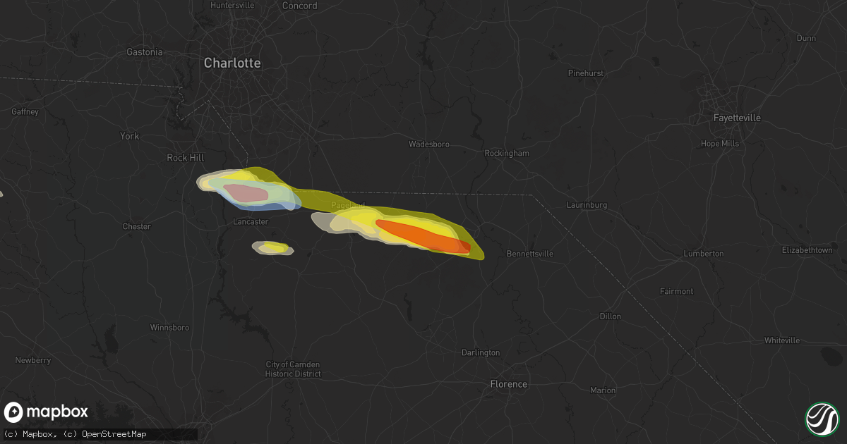 Hail map in Chesterfield, SC on June 3, 2022