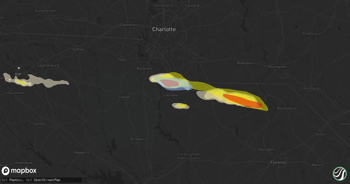 Hail map in Lancaster, SC on June 3, 2022