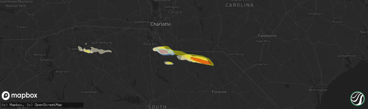 Hail map in Pageland, SC on June 3, 2022