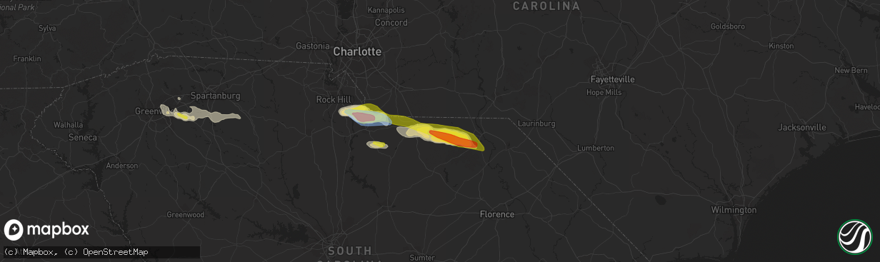 Hail map in Ruby, SC on June 3, 2022