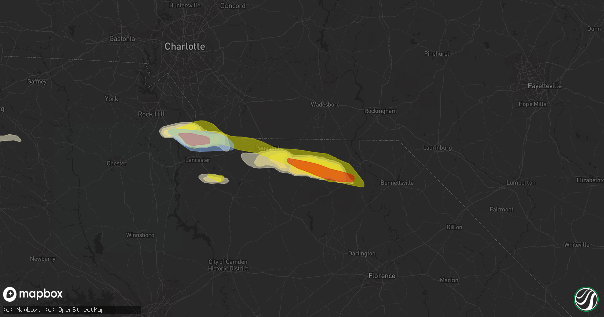 Hail map in Ruby, SC on June 3, 2022