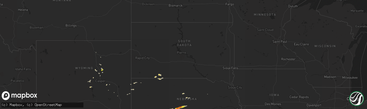 Hail map in South Dakota on June 3, 2022