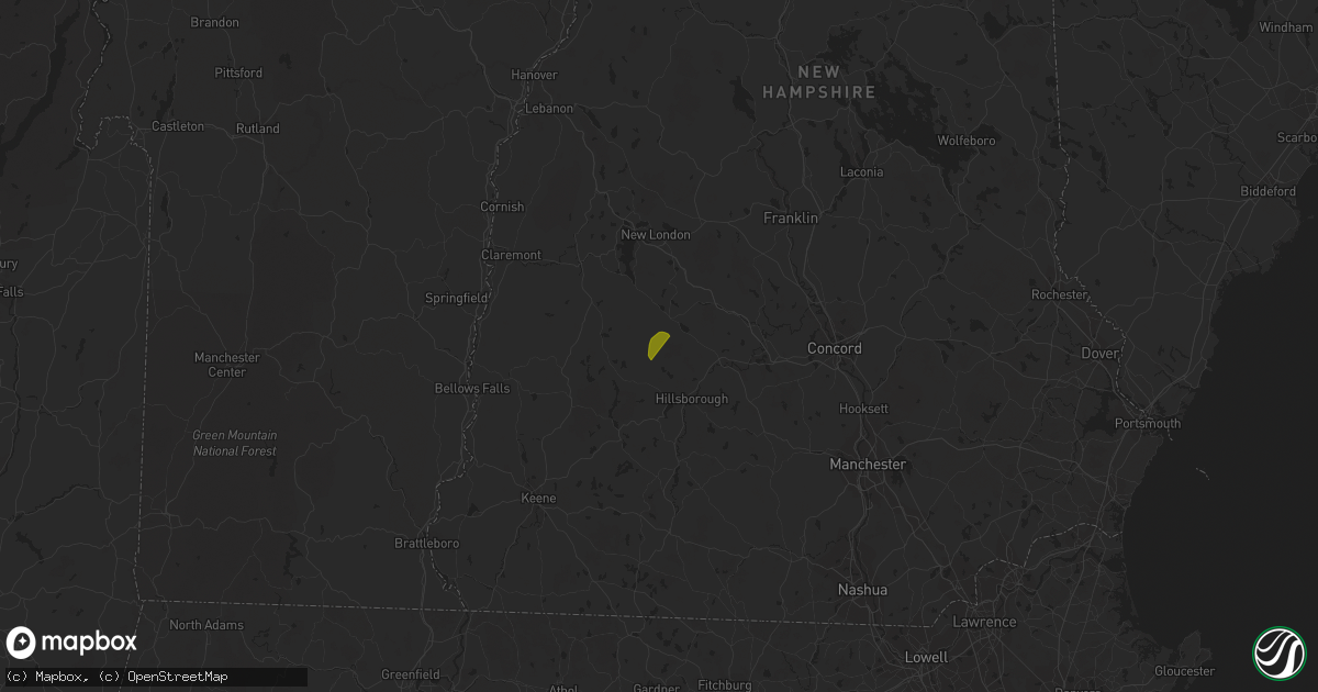 Hail map in Bradford, NH on June 3, 2023