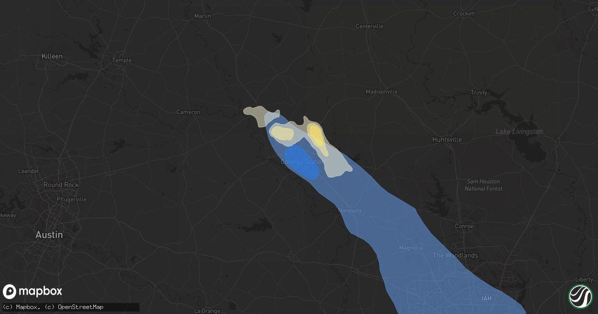 Hail map in Bryan, TX on June 3, 2023