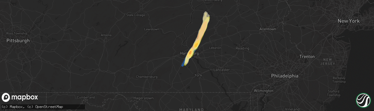 Hail map in Camp Hill, PA on June 3, 2023