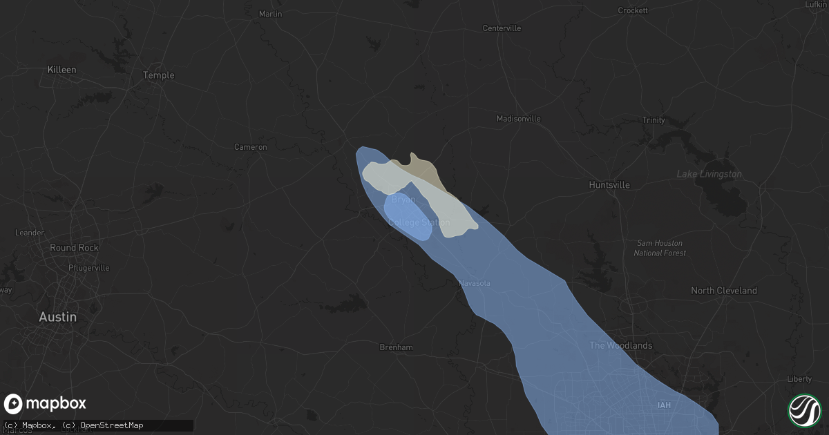 Hail map in College Station, TX on June 3, 2023