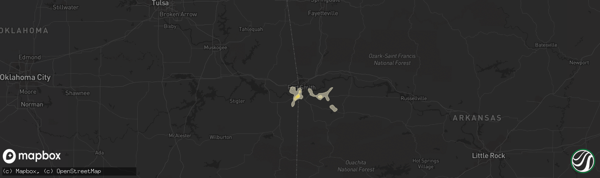 Hail map in Fort Smith, AR on June 3, 2023