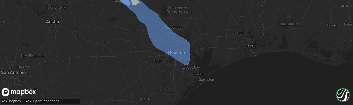 Hail map in Houston, TX on June 3, 2023