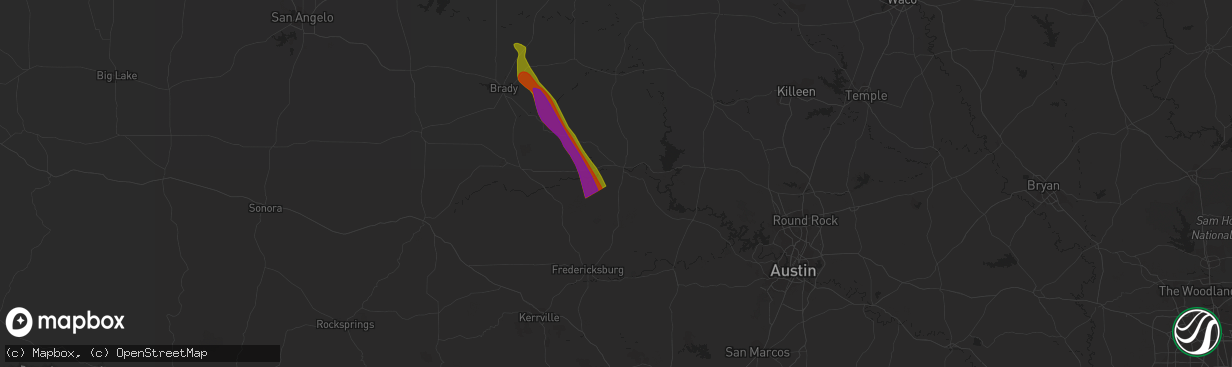 Hail map in Llano, TX on June 3, 2023