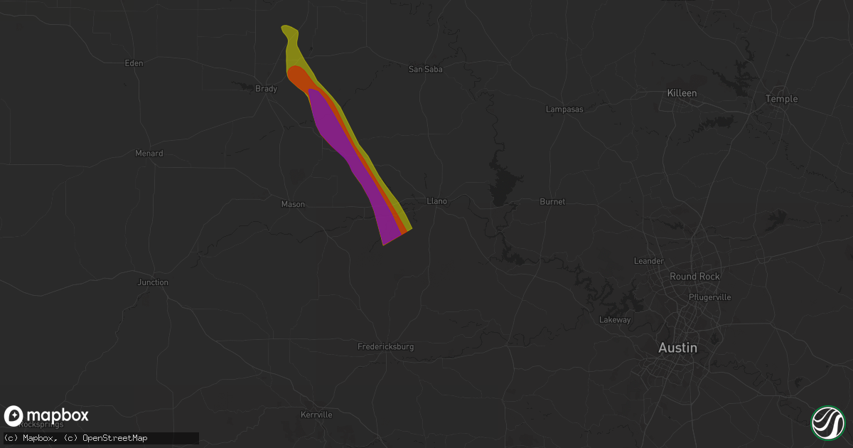 Hail map in Llano, TX on June 3, 2023