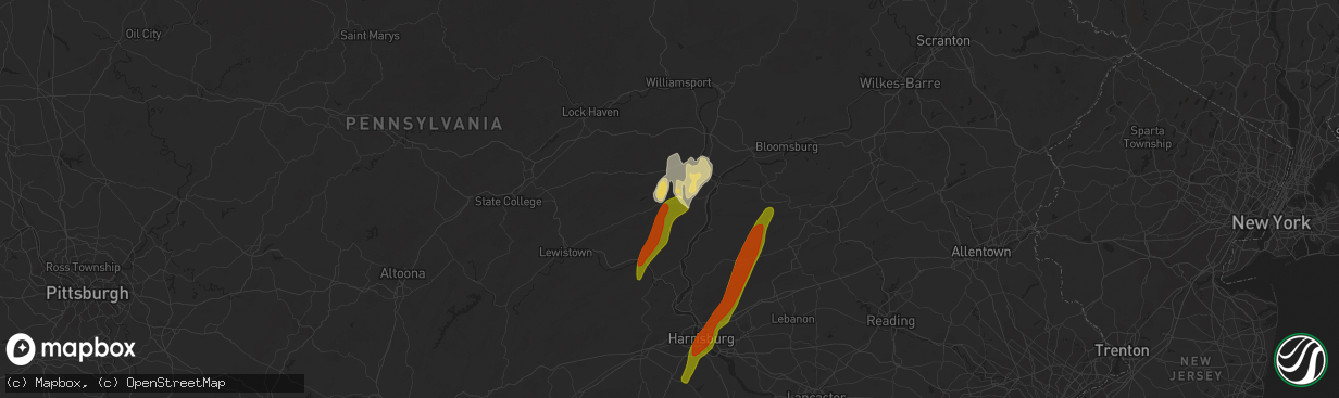 Hail map in Middleburg, PA on June 3, 2023