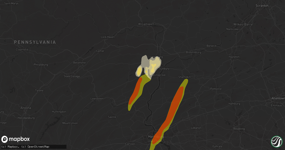 Hail map in Middleburg, PA on June 3, 2023