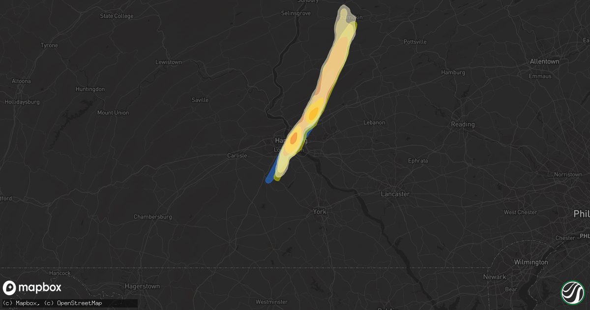 Hail map in New Cumberland, PA on June 3, 2023