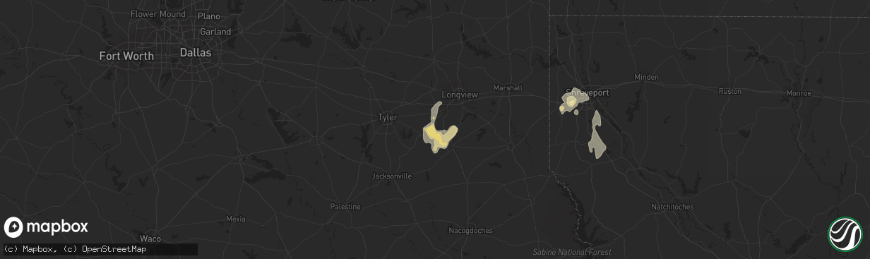 Hail map in Overton, TX on June 3, 2023