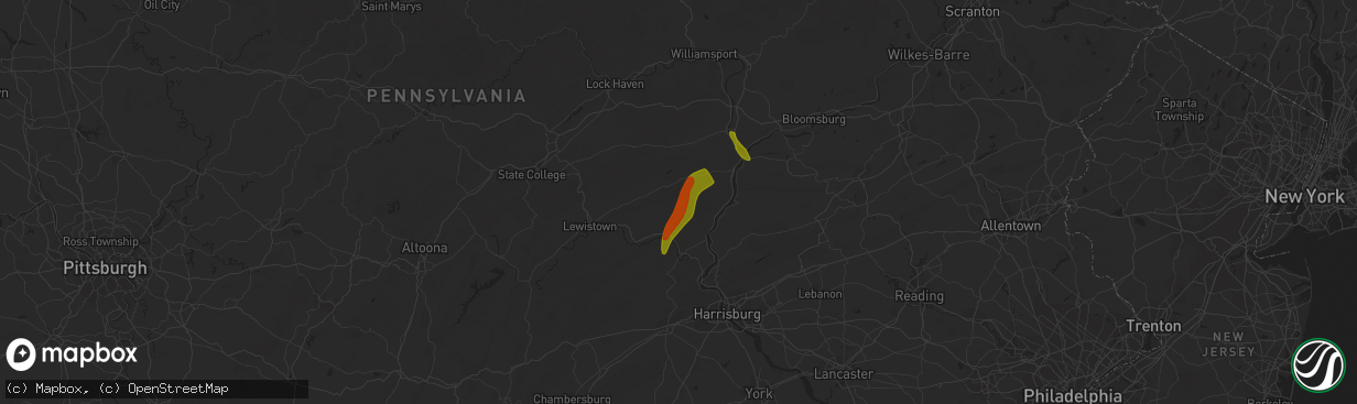 Hail map in Richfield, PA on June 3, 2023