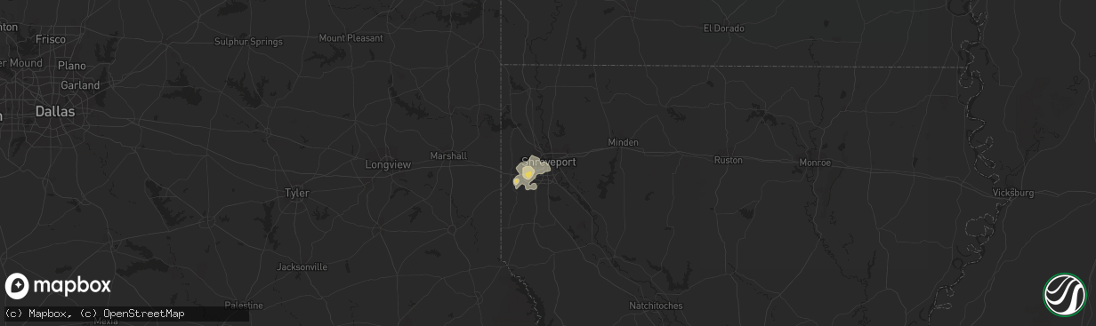 Hail map in Shreveport, LA on June 3, 2023