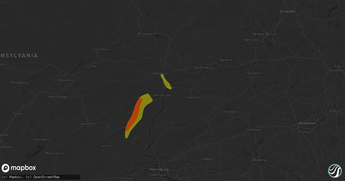Hail map in Sunbury, PA on June 3, 2023