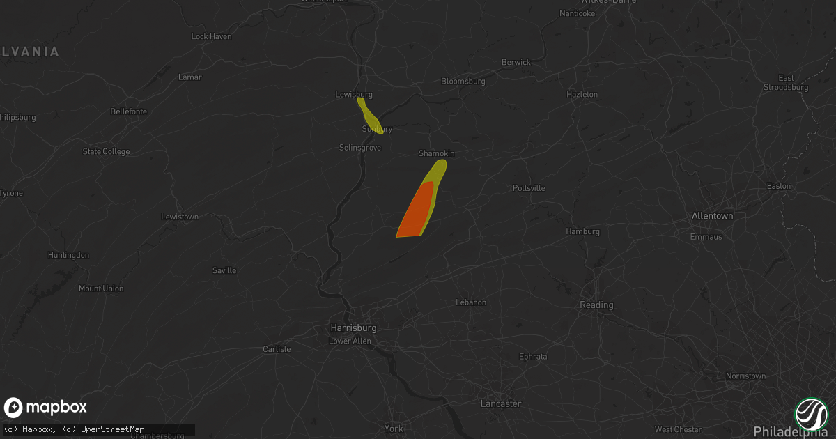 Hail map in Williamstown, PA on June 3, 2023
