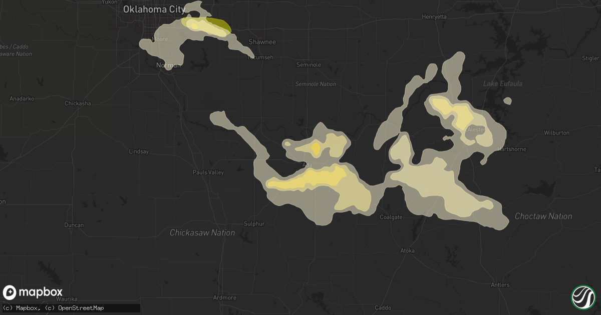 Hail map in Ada, OK on June 3, 2024