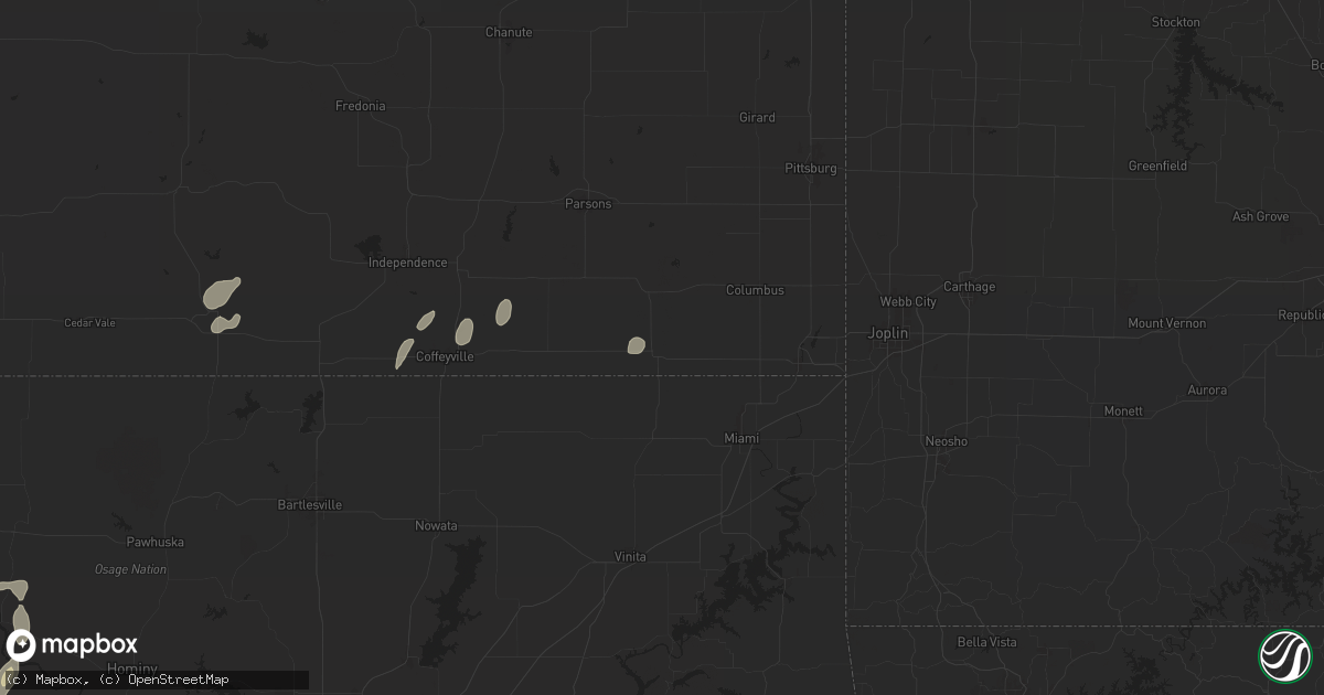Hail map in Chetopa, KS on June 3, 2024