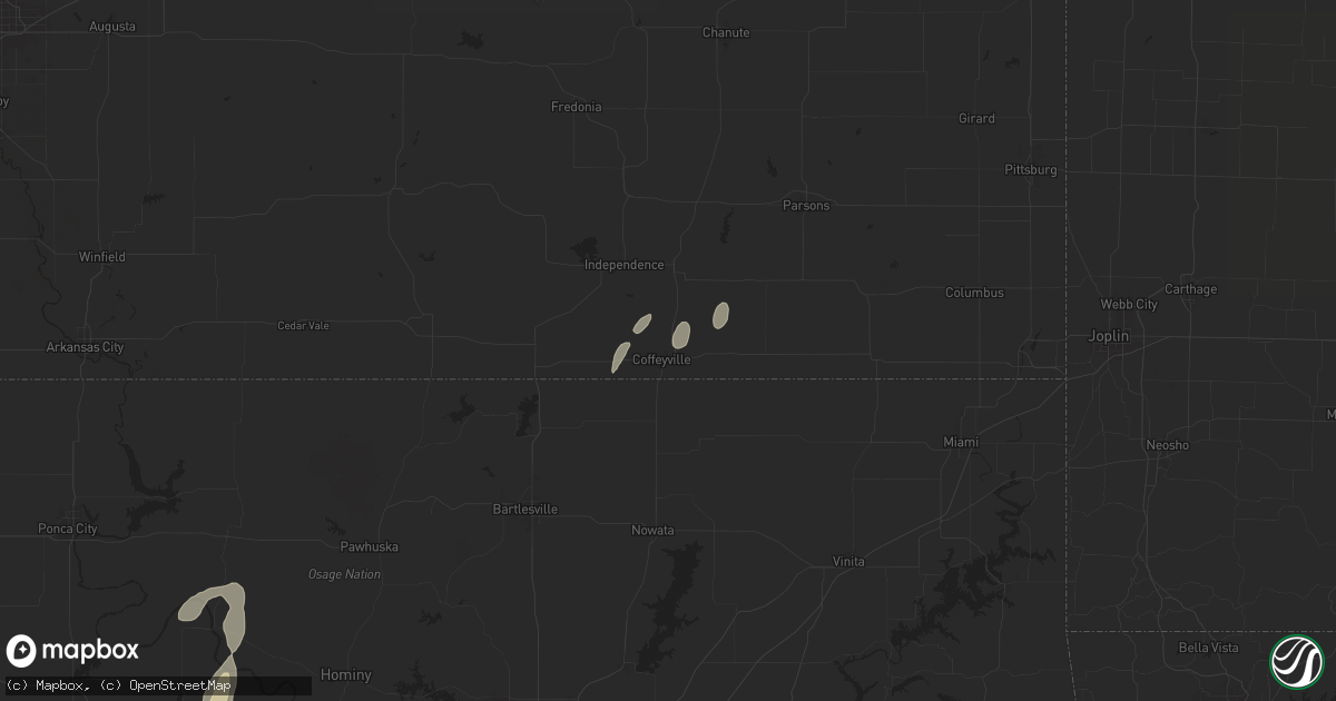 Hail map in Coffeyville, KS on June 3, 2024