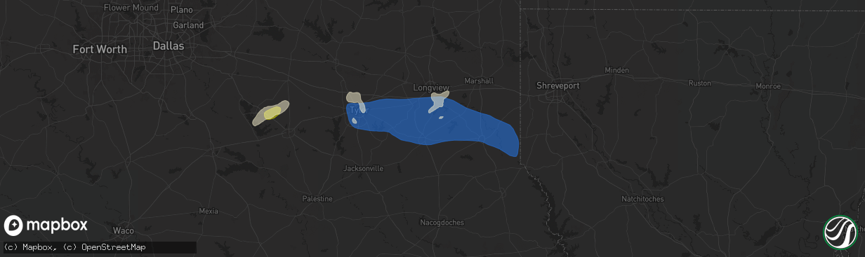 Hail map in Henderson, TX on June 3, 2024