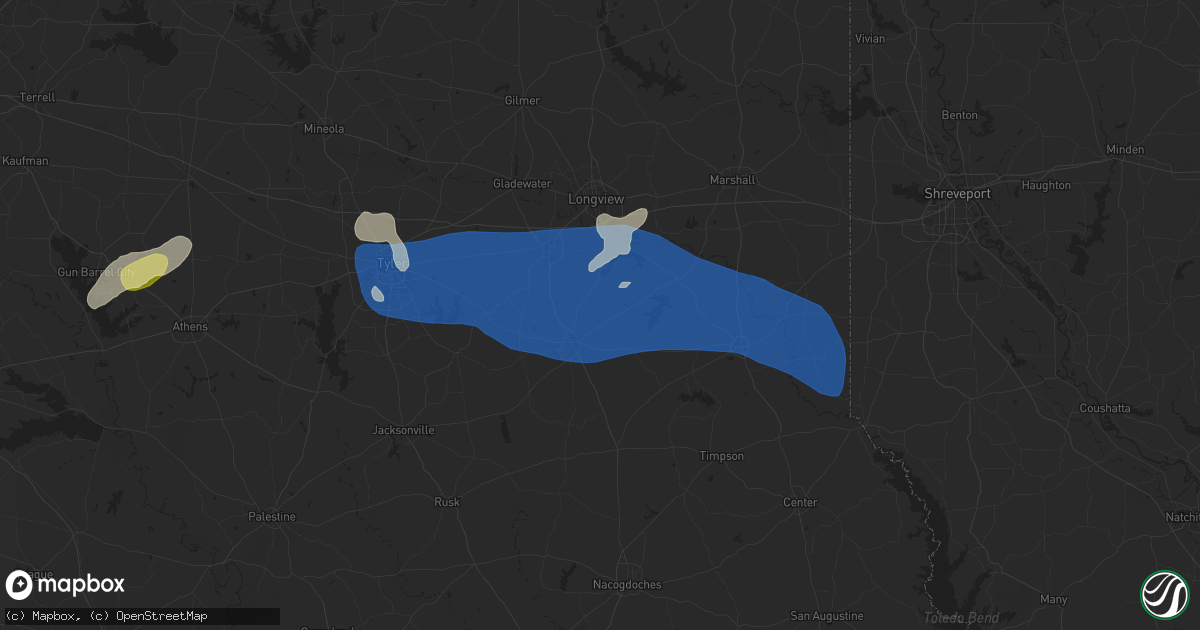 Hail map in Henderson, TX on June 3, 2024