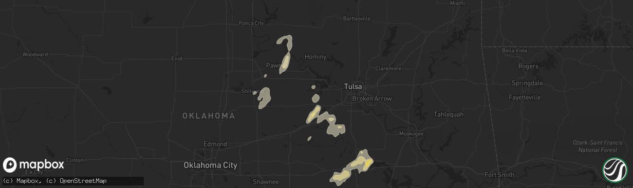 Hail map in Mannford, OK on June 3, 2024