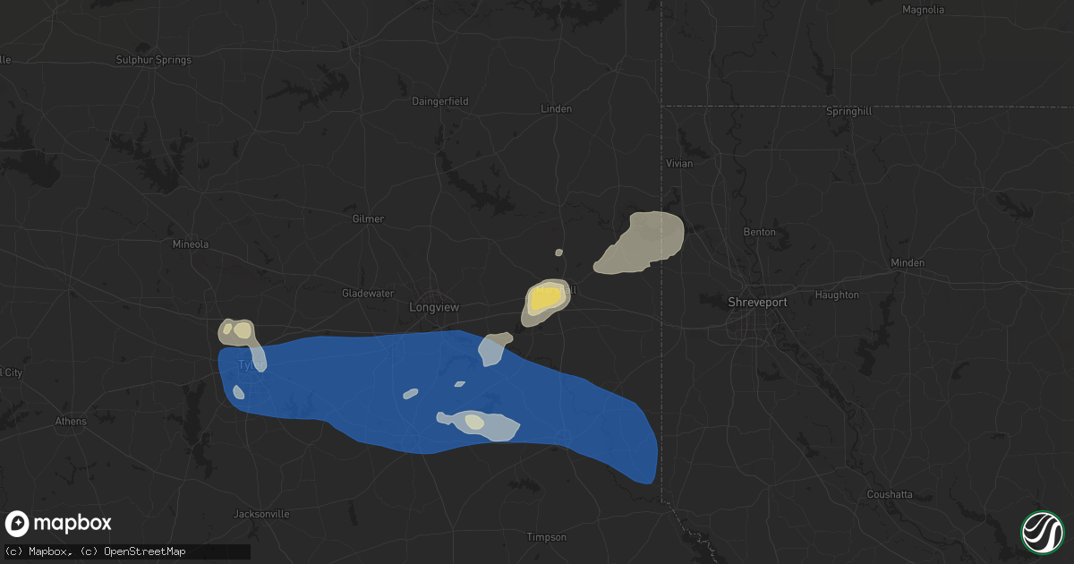 Hail map in Marshall, TX on June 3, 2024