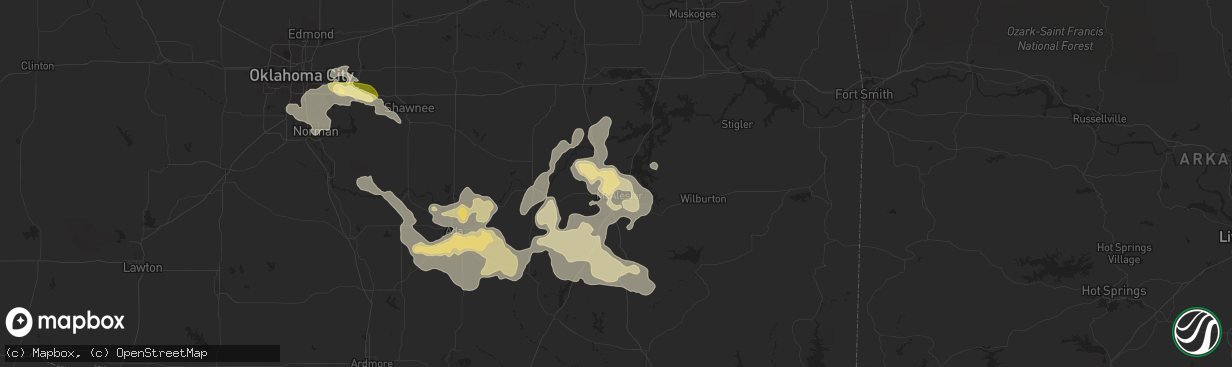 Hail map in Mcalester, OK on June 3, 2024