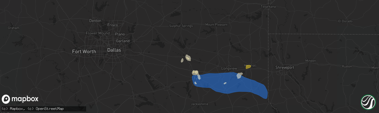 Hail map in Mineola, TX on June 3, 2024