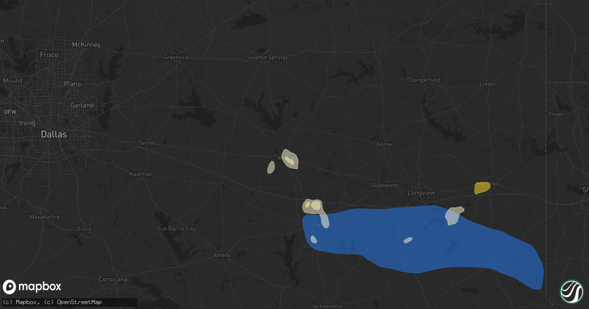 Hail map in Mineola, TX on June 3, 2024
