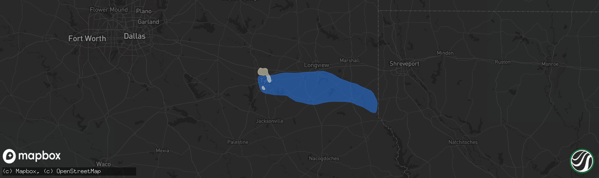 Hail map in Overton, TX on June 3, 2024