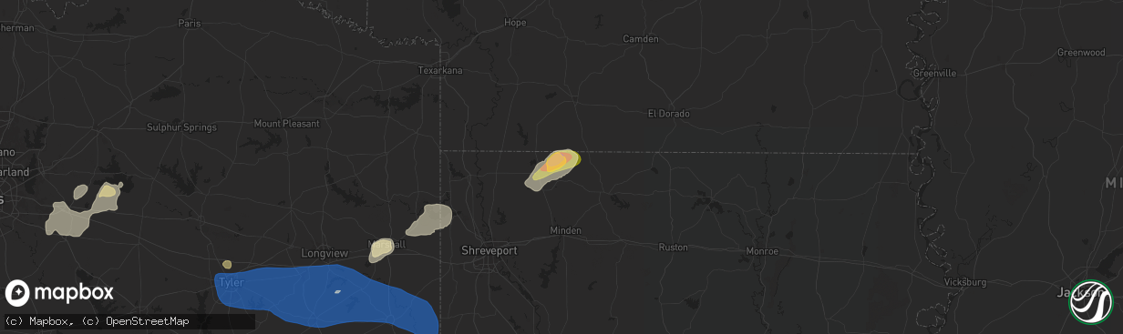 Hail map in Shongaloo, LA on June 3, 2024